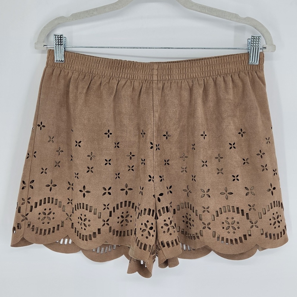 Womens Laser Cut Eyelet Faux Suede Shorts Large Cowgirl Western Coquette Beachy